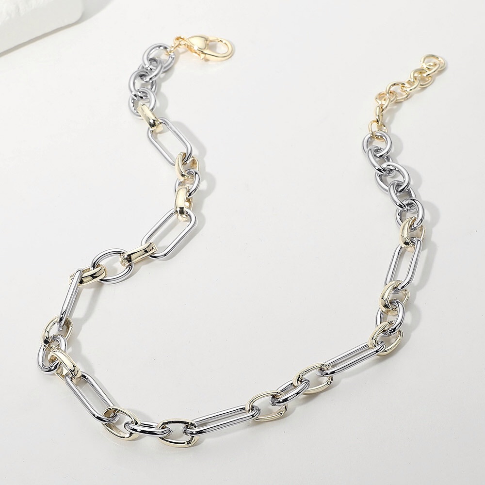 Chunky Two Tone 14KG Paper Clip Link Necklace